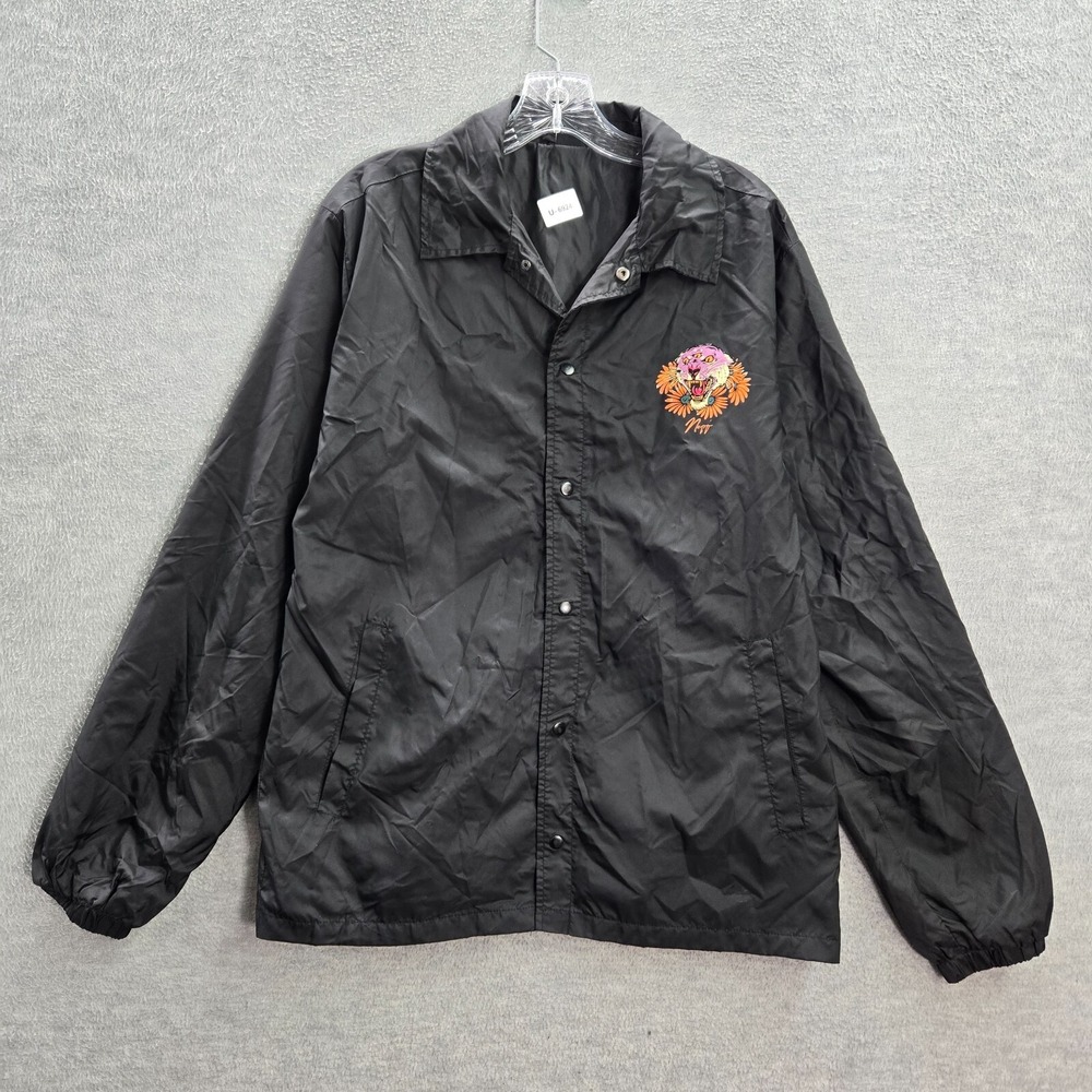 Neff Men Jacket Medium Black Windbreaker Coaches Third Eye‎ Tiger Graphic Snap